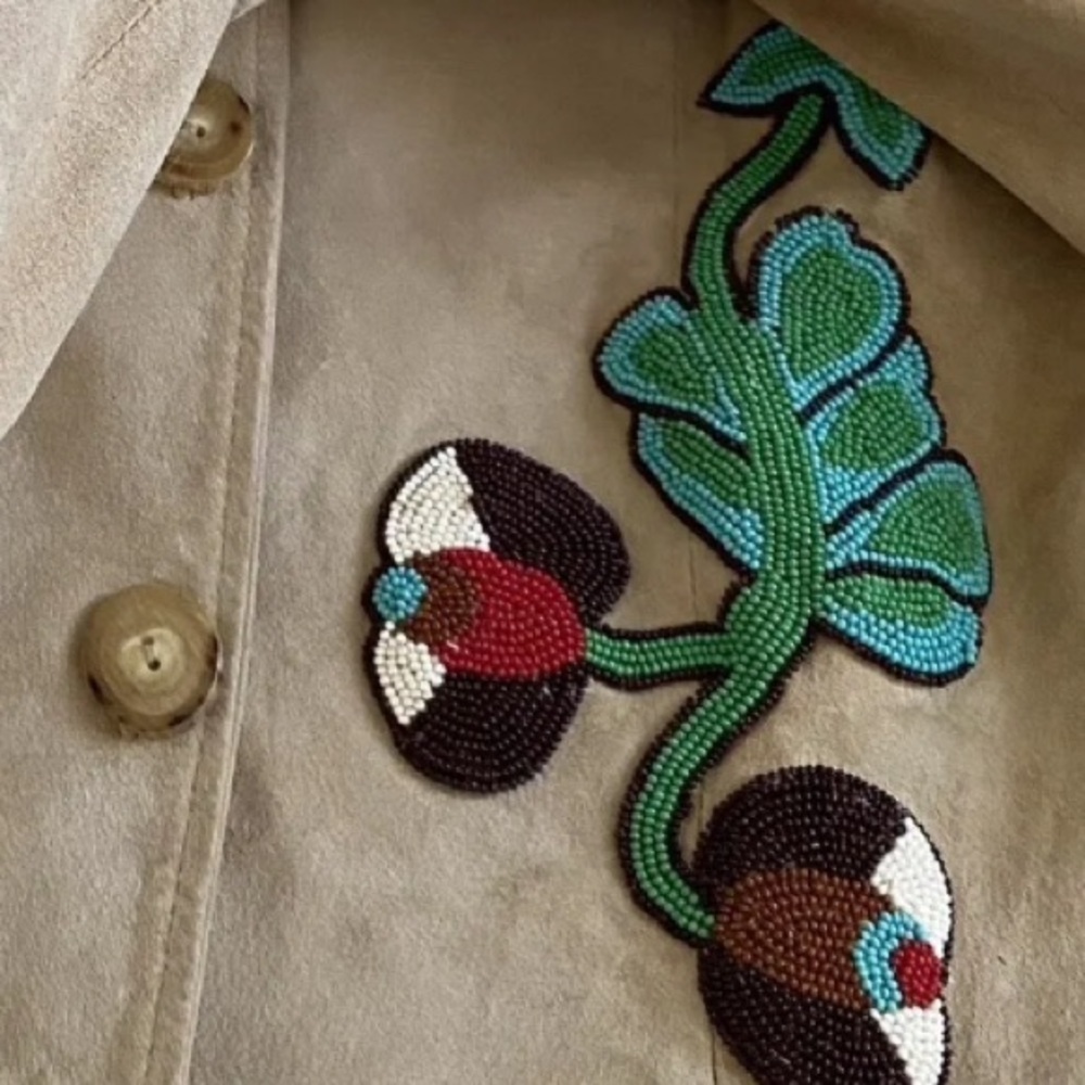 Double D Ranch vintage Beaded Fringe Suede Leather “Telling Stories” Jacket - Picture 12 of 16